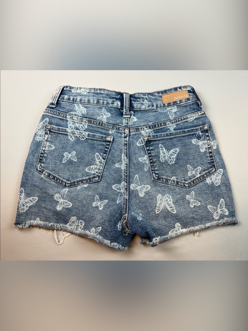 Justice Jean Denim Shorts 14 Blue White Butterfly Distressed - Picture 8 of 8